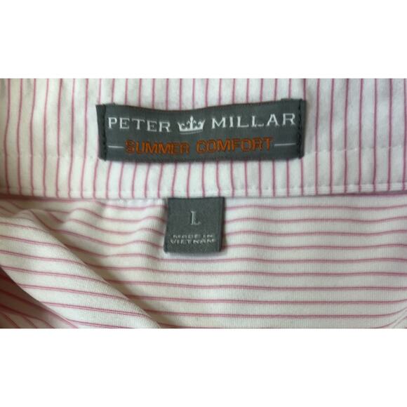Peter Millar SUMMER‎ COMFORT Men’s Pink Striped Golf Polo Shirt LG - Picture 3 of 8